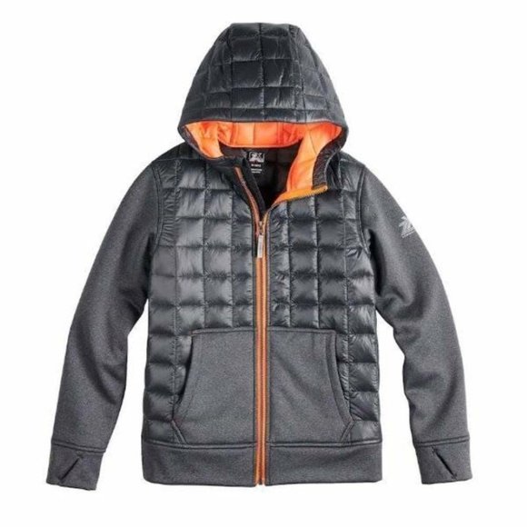 *Hybrid Jacket Zeroxposur sz 18 Wind Water Resistant Quilted Gray Orange Boys - Picture 1 of 6